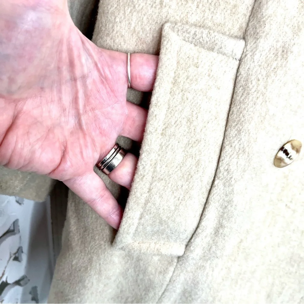 Vintage Beige Wool Fur Collar Peacoat